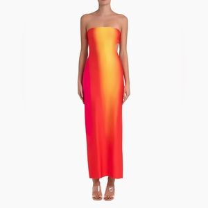 Baobab Mambo Orange Yellow Pink Reversible Column Strapless Dress size Small